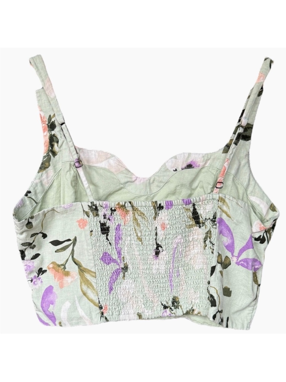 Abercrombie & Fitch Green Floral Linen Crop Top Sz XL - Picture 2 of 6